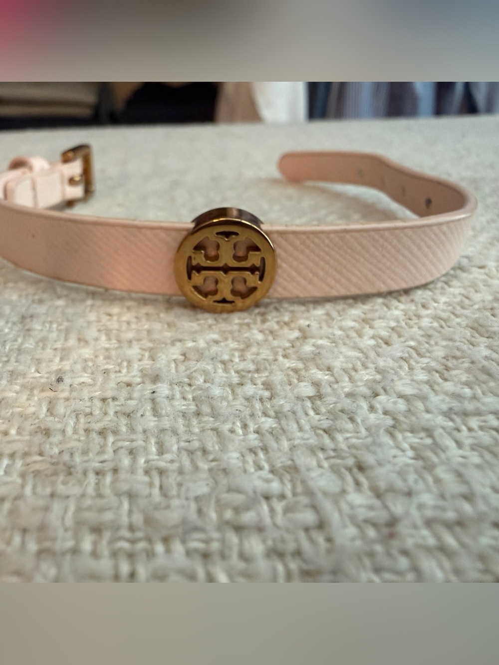 Authentic Tory Burch pink leather charm buckle bracelet